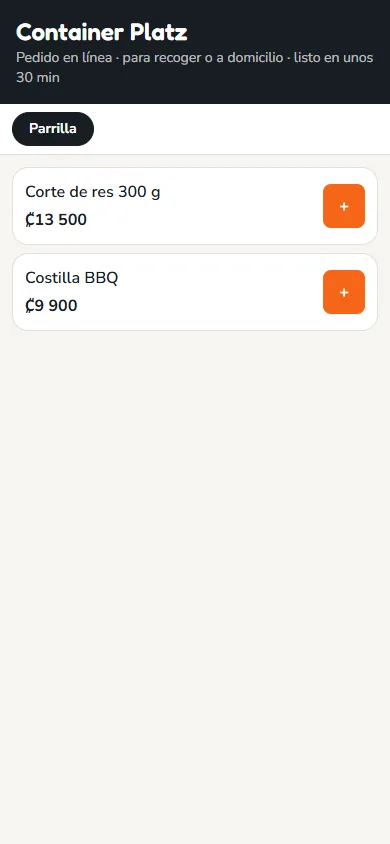 Pantalla: Así ve el cliente el enlace de pedidos en línea en su teléfono